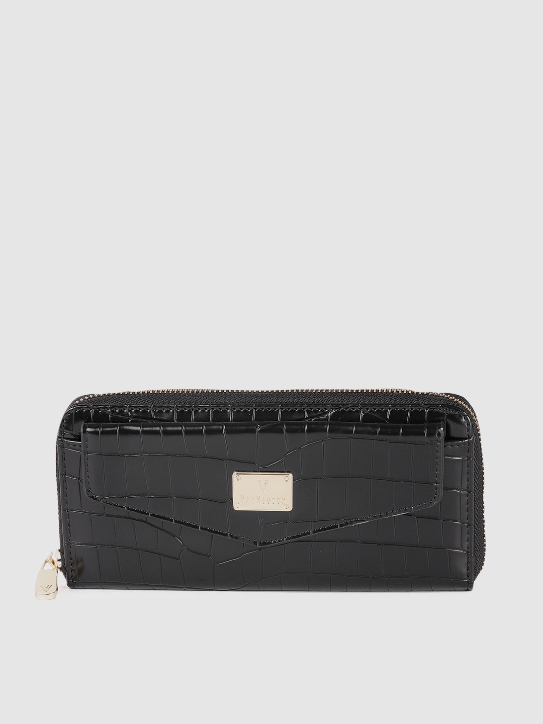 

Van Heusen Women Animal Textured Zip Around Wallet, Black