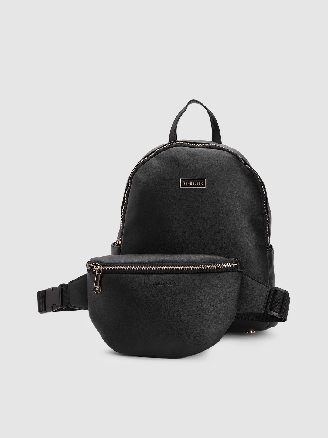 

Van Heusen Women Solid Backpack With Waist Zip Pouch, Black
