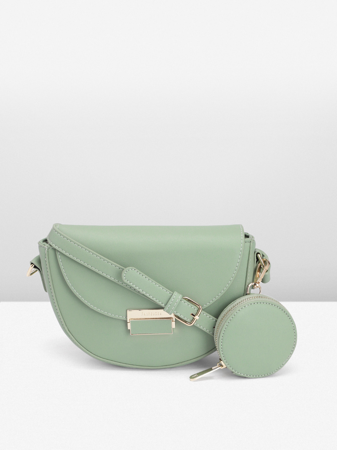 

Van Heusen Solid PU Half Moon Sling Bag With A Mini Pouch, Green