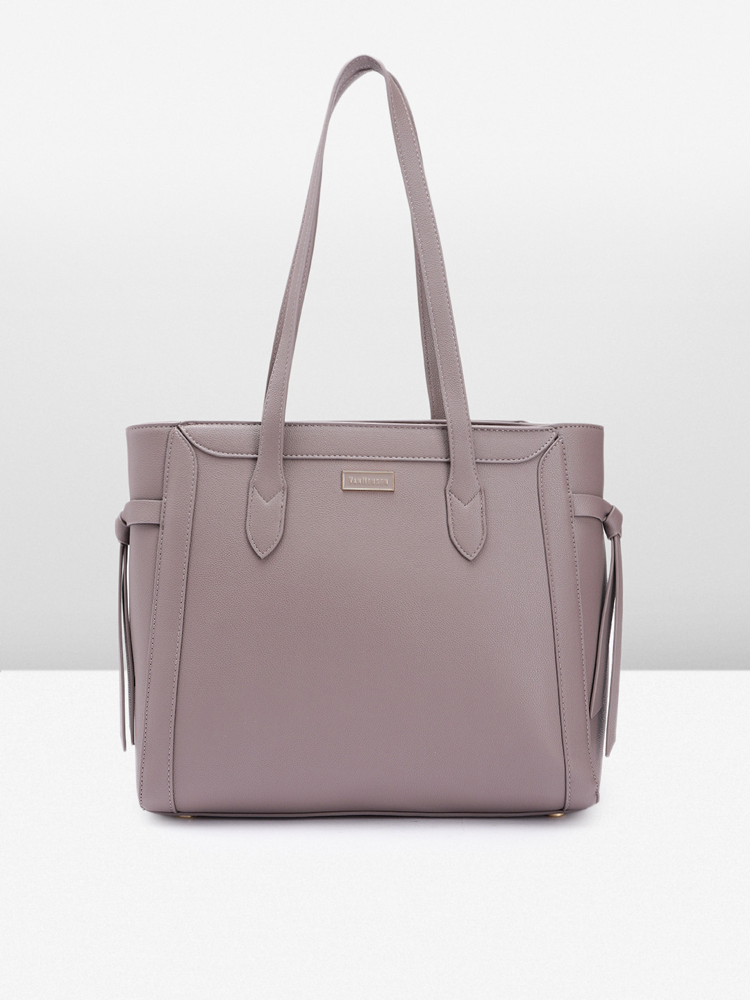 

Van Heusen Solid PU Structured Laptop Shoulder Bag with Fringed Detail On Sides, Mauve