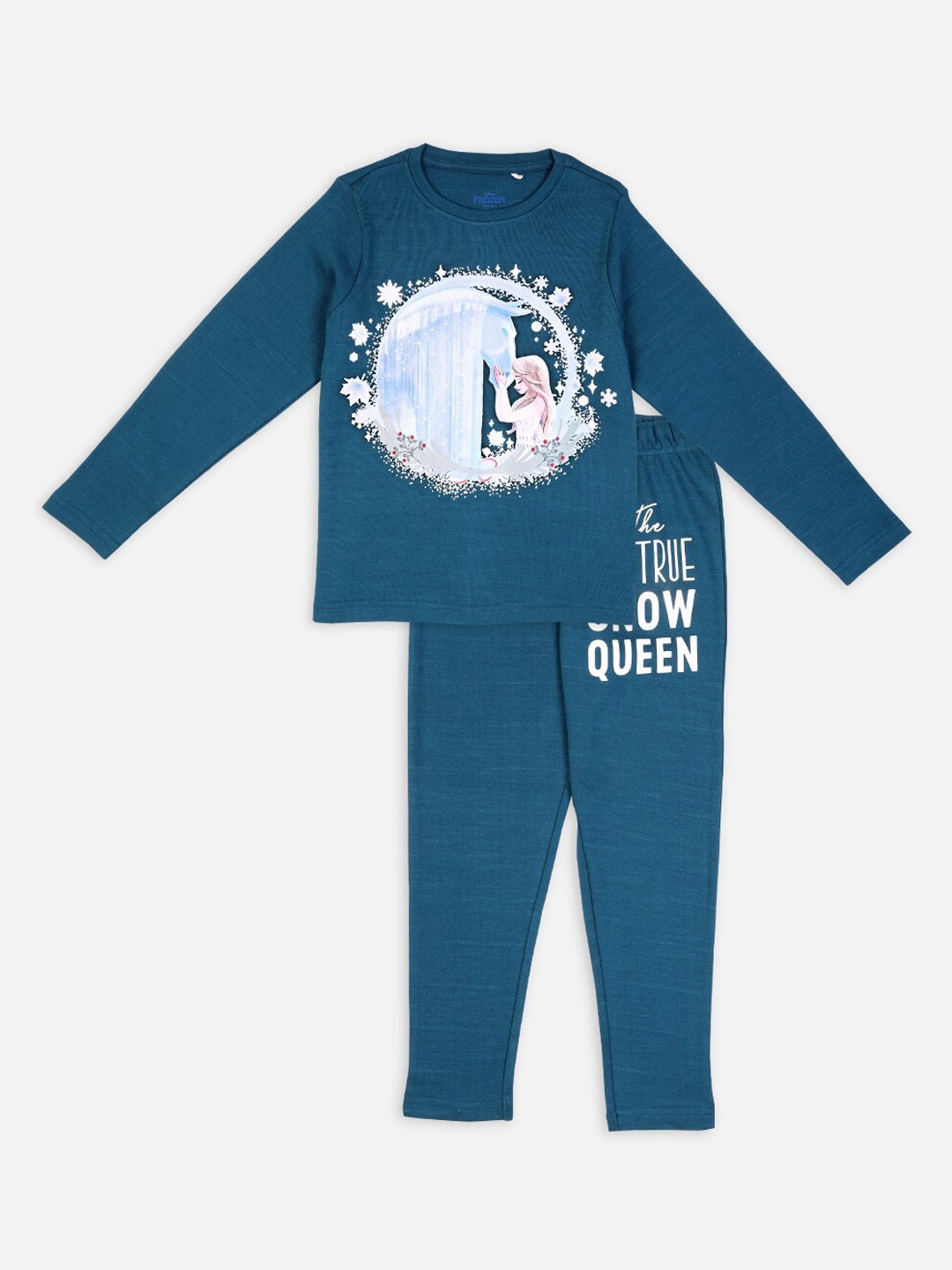 

Nap Chief Girls Teal & Purple Frozen Printed Pure Cotton Night suit