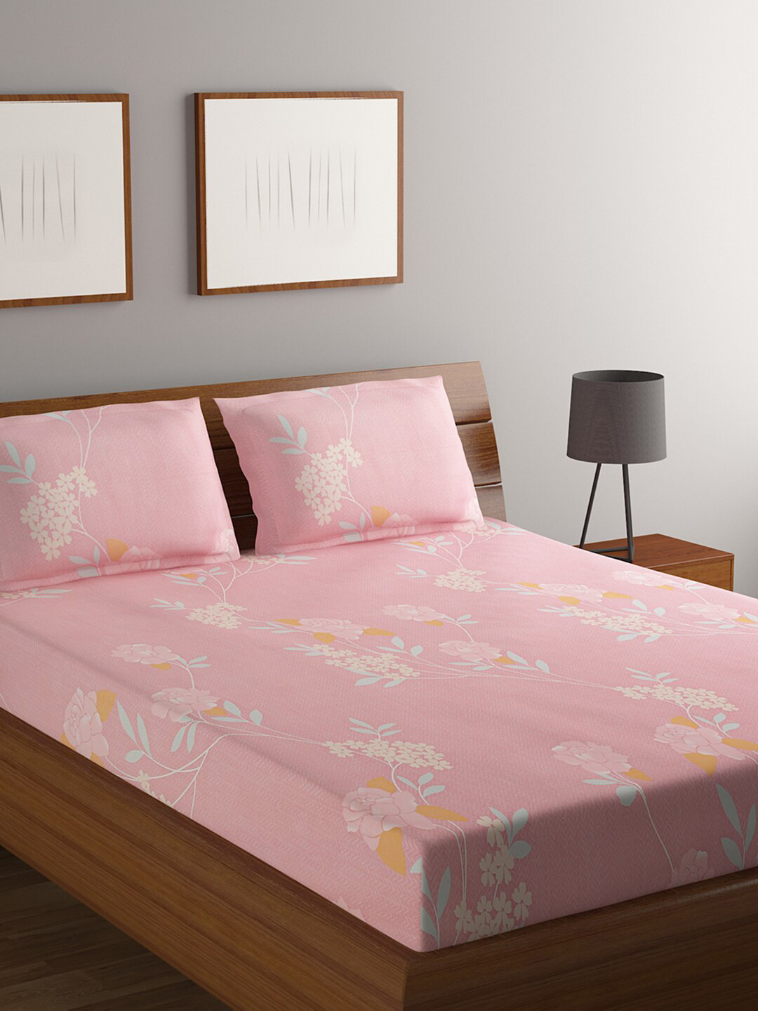 

Rubix Home Pink & Blue Floral 144 TC Queen Bedsheet with 2 Pillow Covers