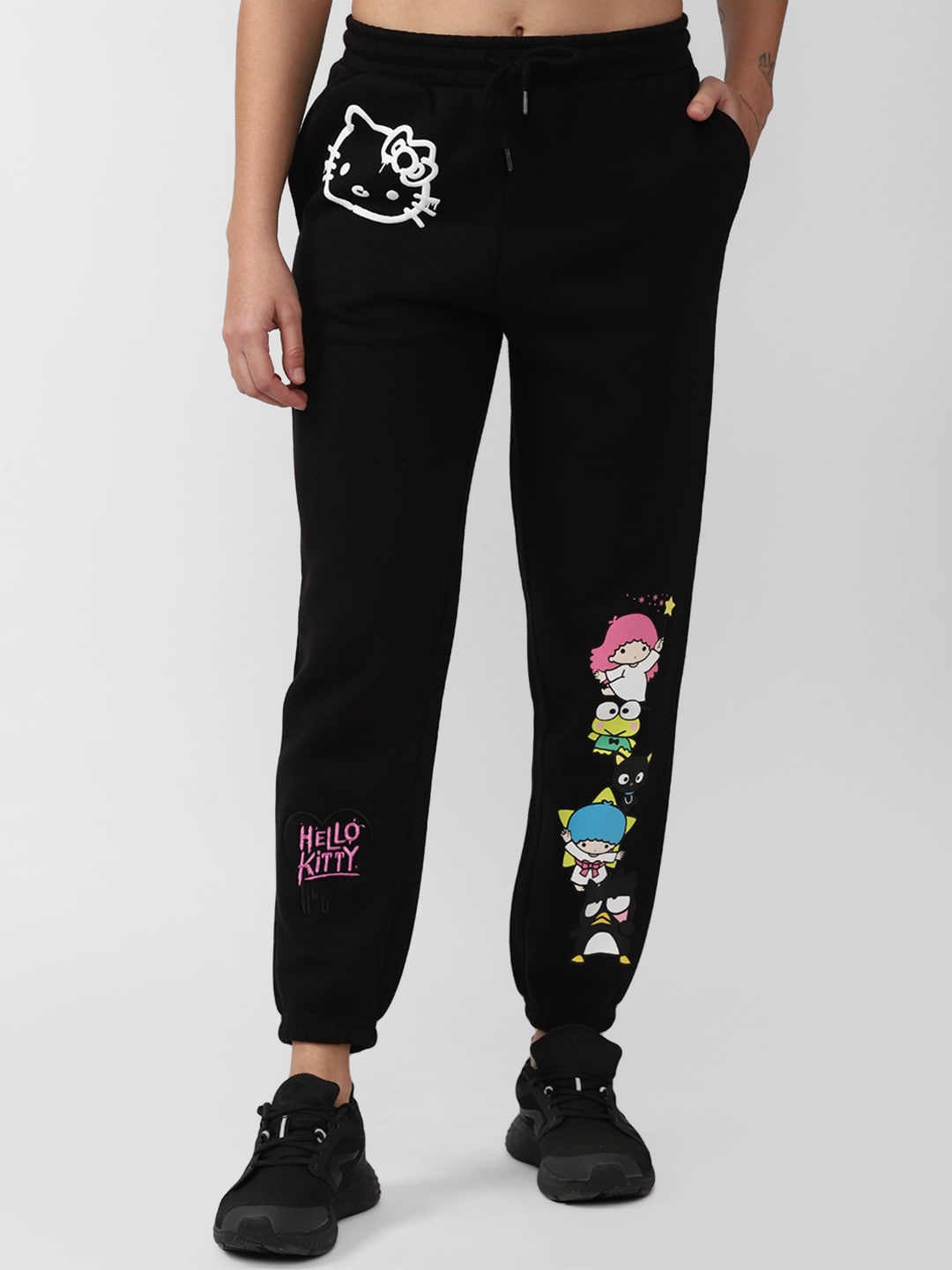 

FOREVER 21 Women Brown Graphic Printed Joggers, Black