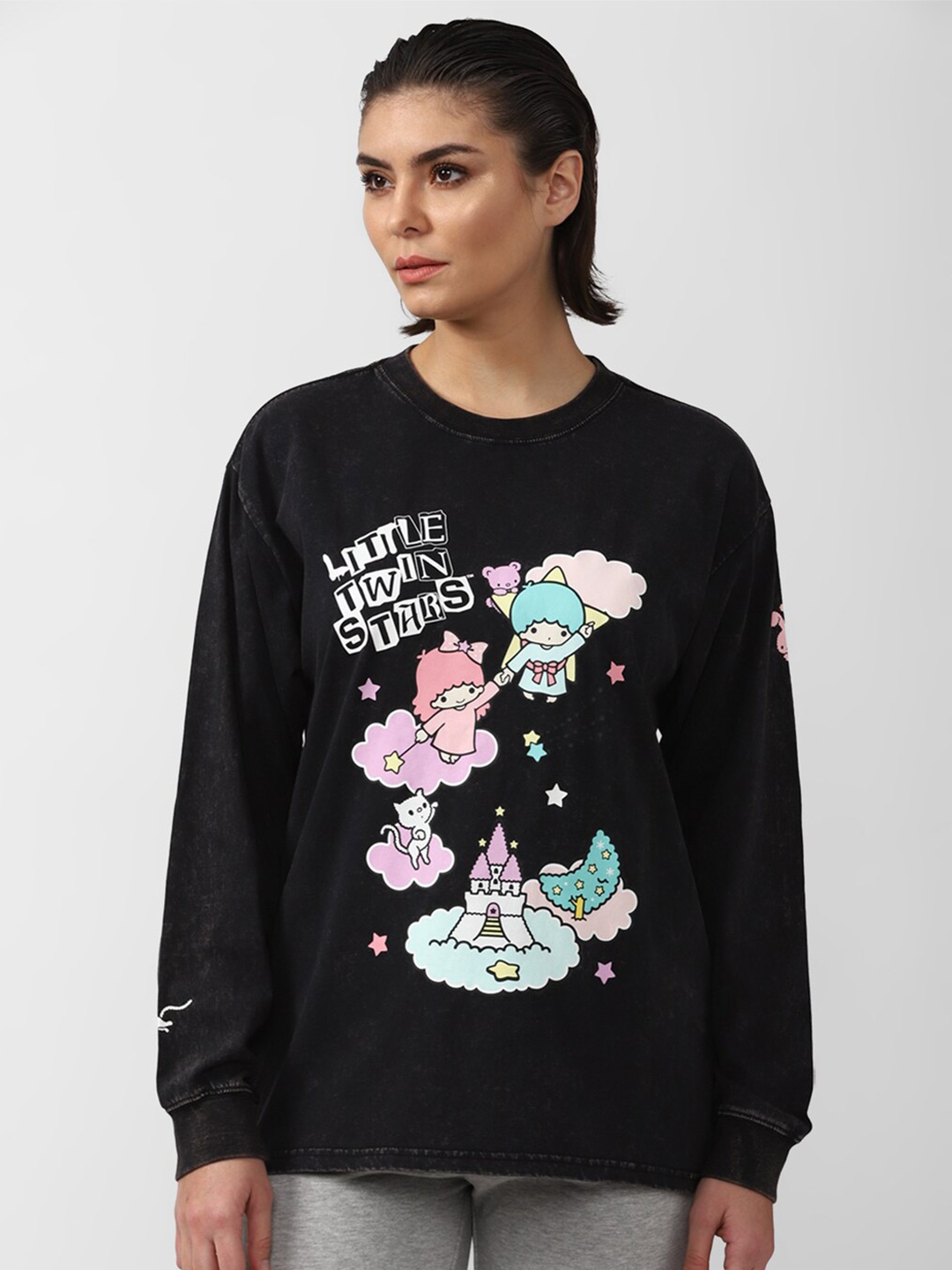 

FOREVER 21 Women Black Printed Sweatshirt