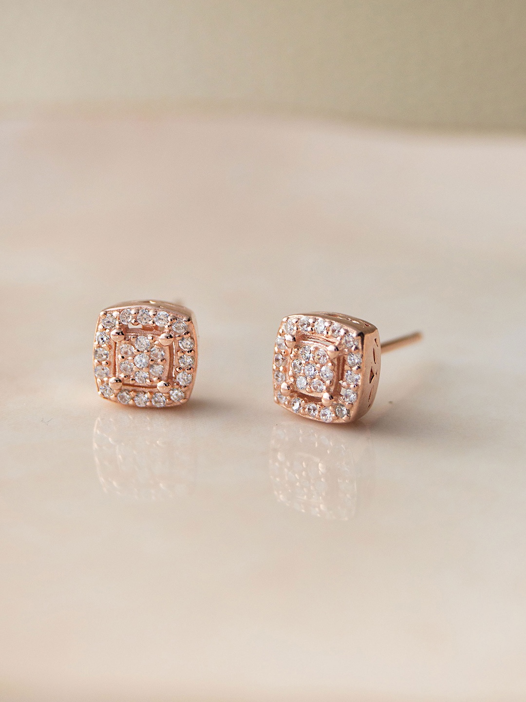 

MANNASH Rose Gold Plated 925 Sterling Silver Square Studs Earrings