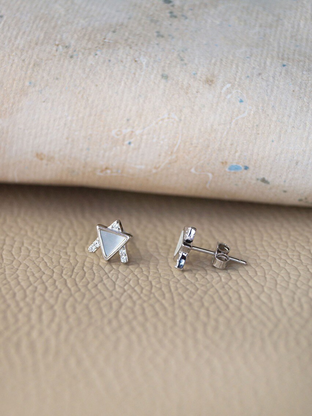 

MANNASH Silver-Toned 925 Sterling Silver Rhodium Plated Triangular Studs Earrings