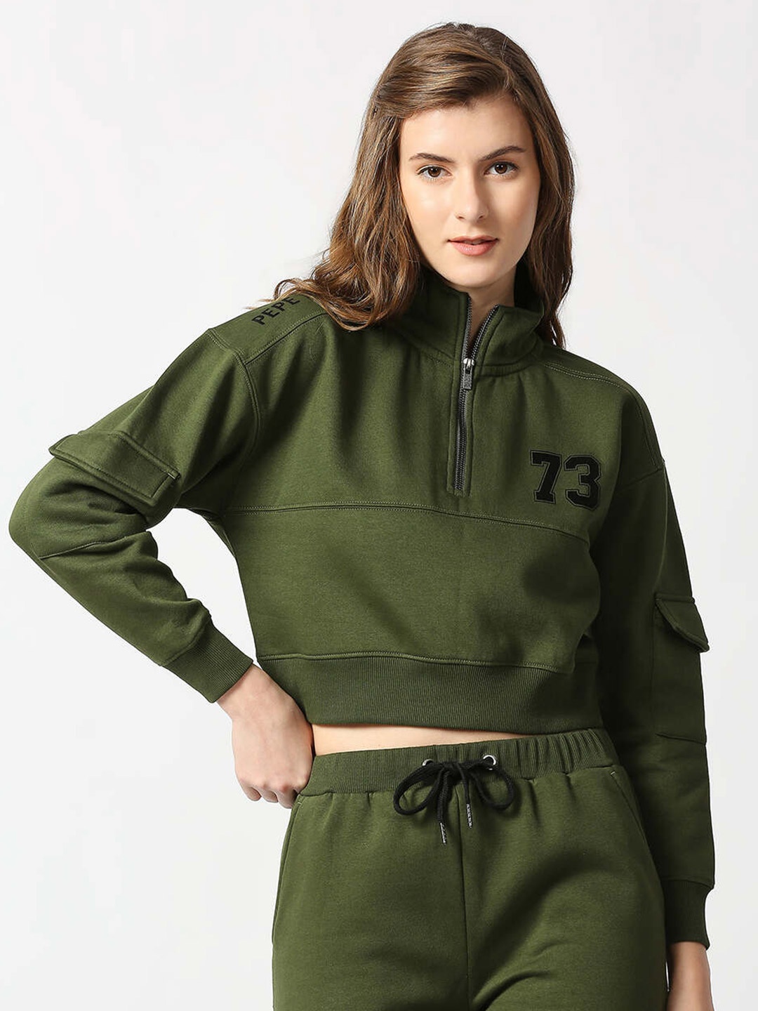 

Pepe Jeans Women Green Crop Cotton Sweatshirt