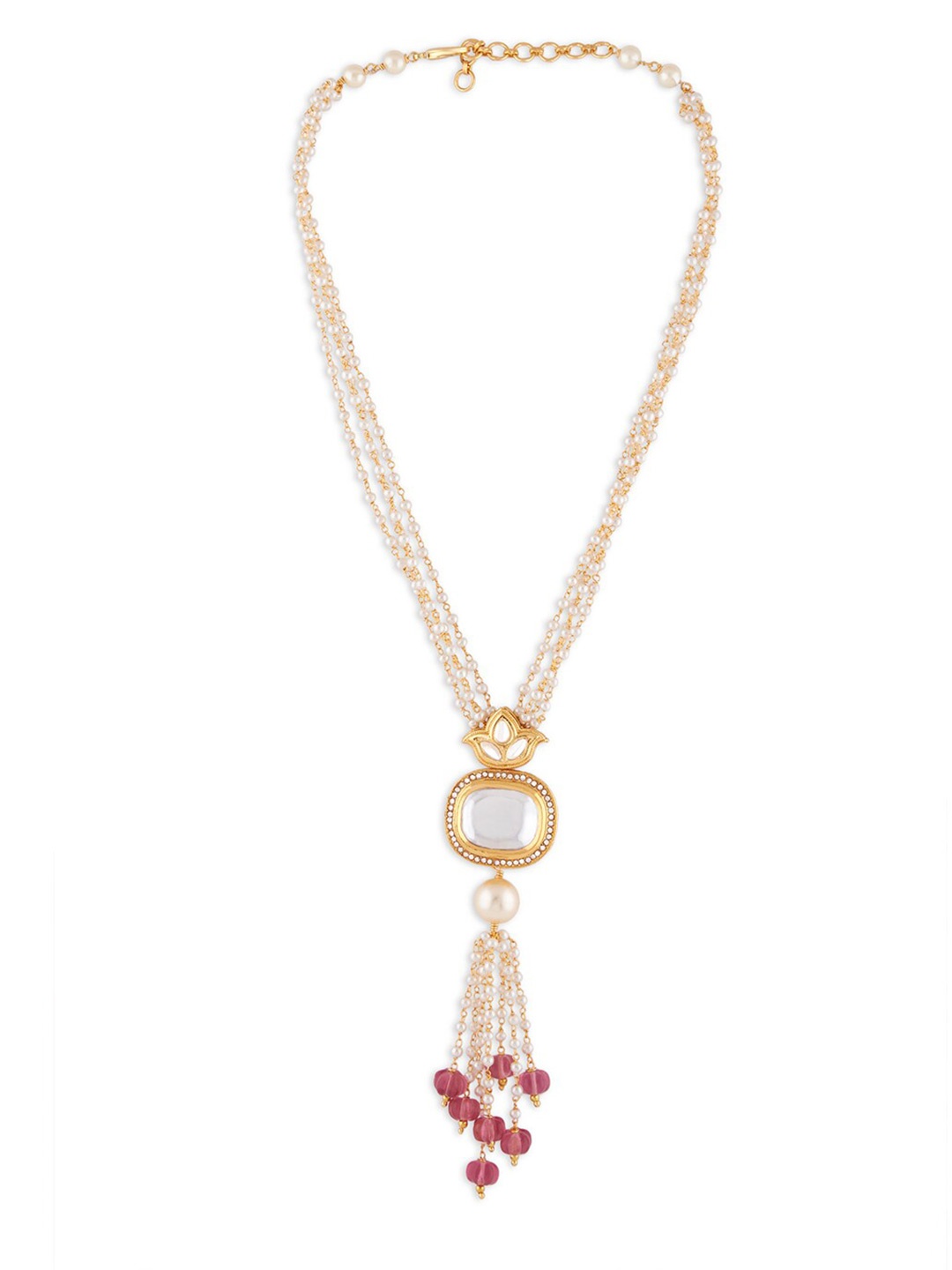 

Ahaanya Gold-Toned & White Kundan Polki Necklace With Pearls
