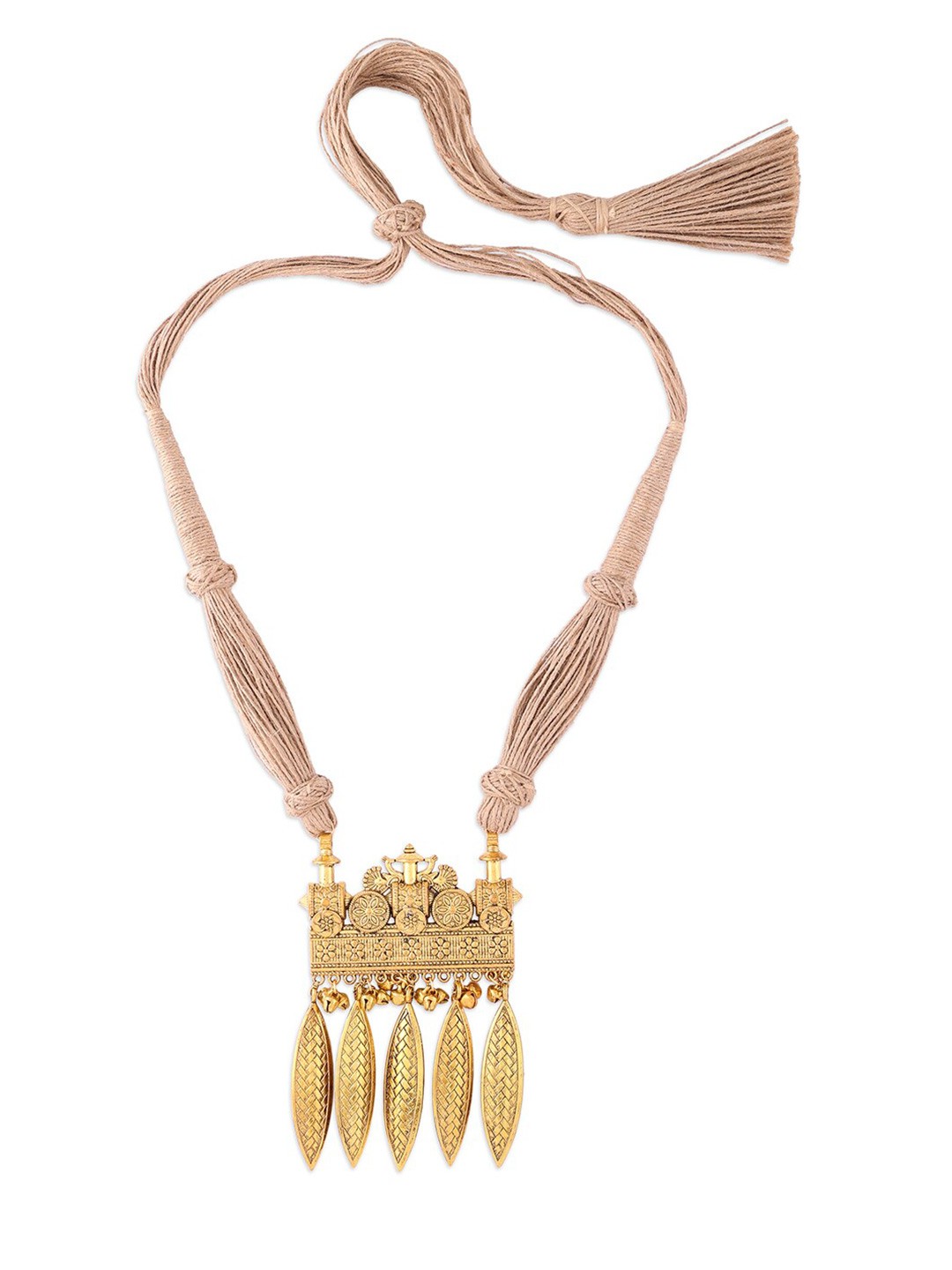 

Ahaanya Beige And Golden Jute Threaded Necklace