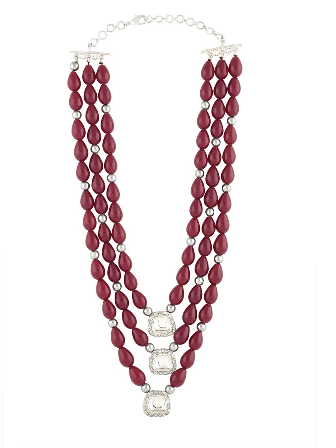 

Ahaanya Silver-Toned & Red Agate And Kundan Necklace