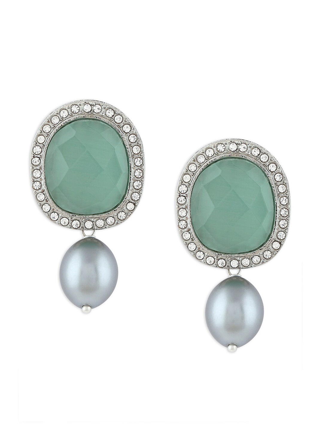 

Ahaanya Silver-Plated Green Agates Contemporary Drop Earrings