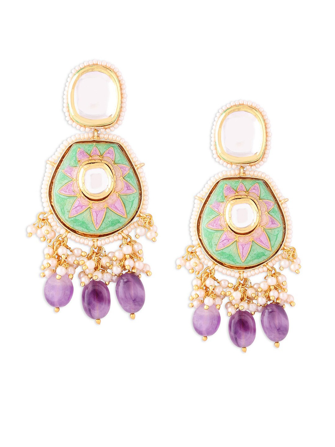

Ahaanya Gold-Toned & Purple Agates Contemporary Drop Earrings