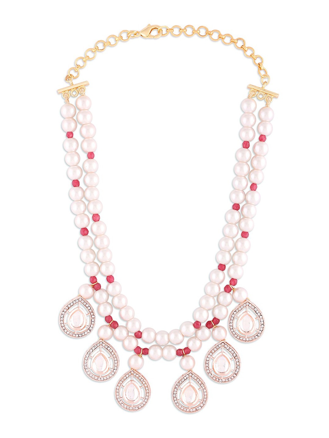 

Ahaanya White Pearl And Kundan Necklace With Agates, Gold