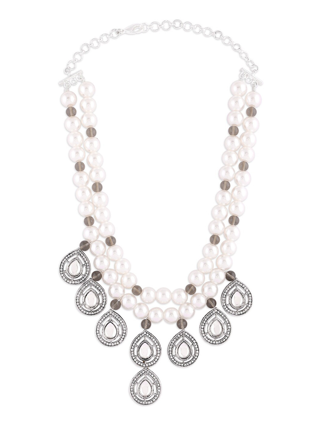 

Ahaanya White Pearl And Kundan Necklace With Agates