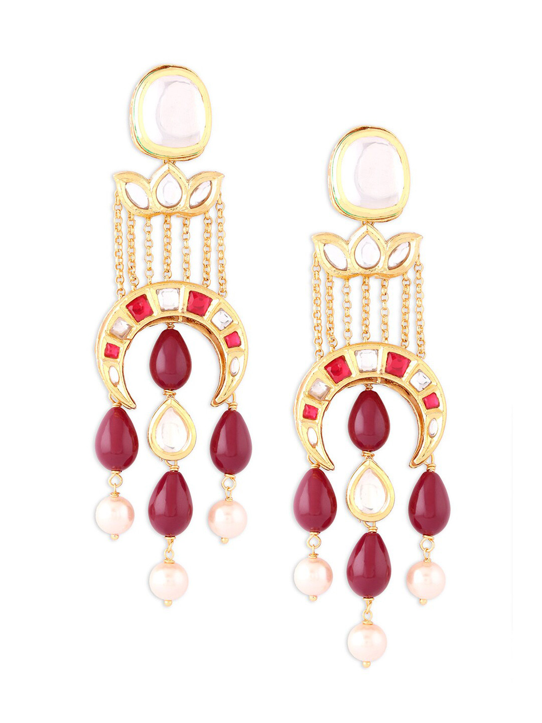 

Ahaanya Gold-Plated & Pink Contemporary Kundan Drop Earrings