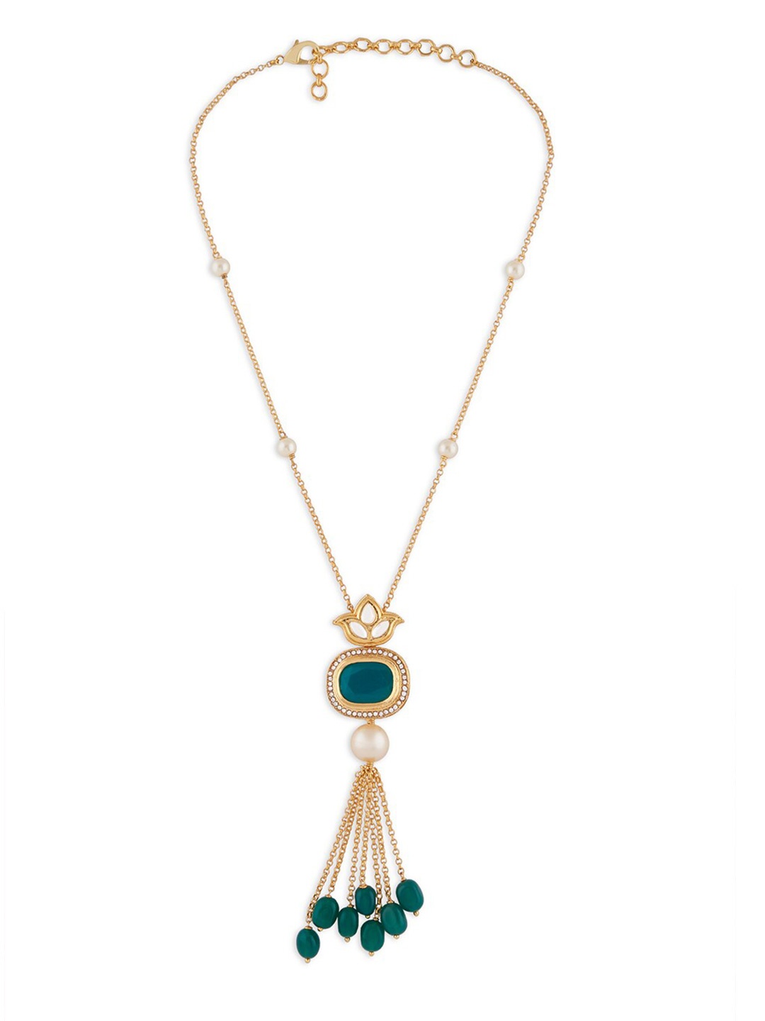 

Ahaanya Gold-Toned & Green Kundan Necklace With Agates