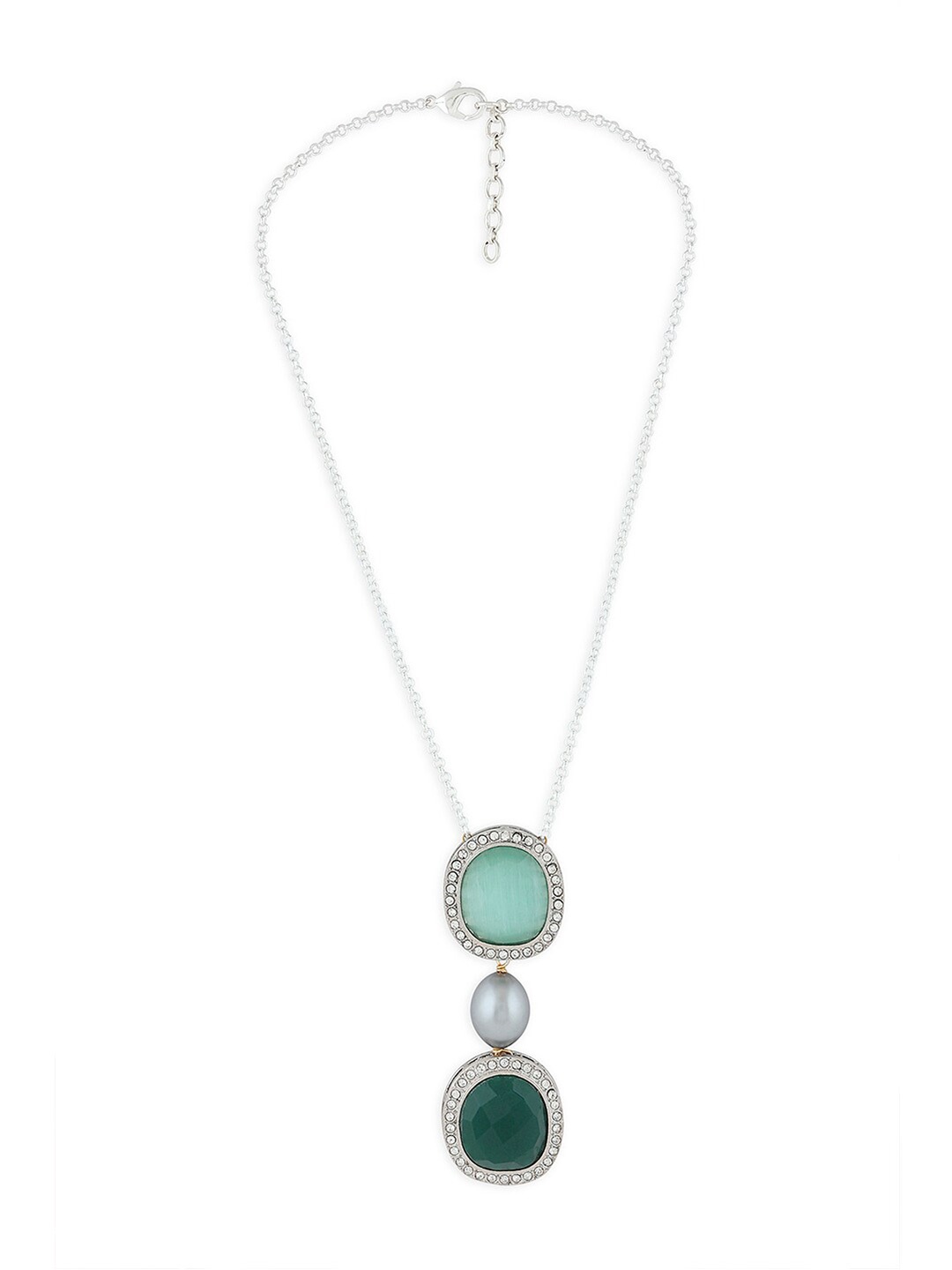 

Ahaanya Gold-Toned & Green Agate And Pearl Necklace