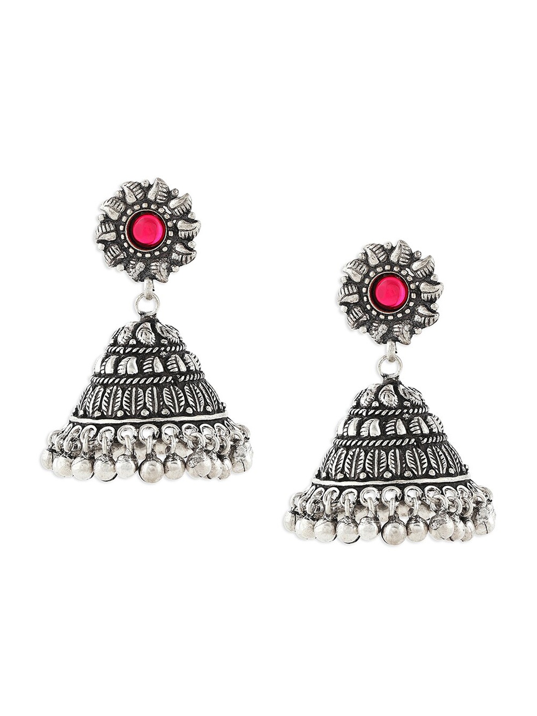 

Ahaanya Silver-Plated Contemporary Oxidised Jhumkas Earrings
