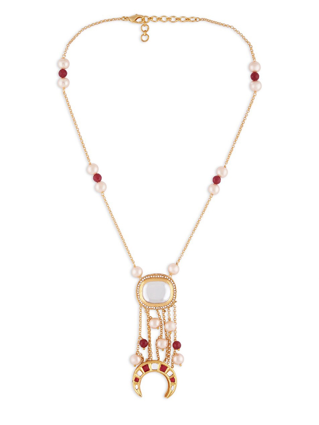 

Ahaanya Gold-Plated Red Kundan Polki Necklace With Red Agates And Pearls