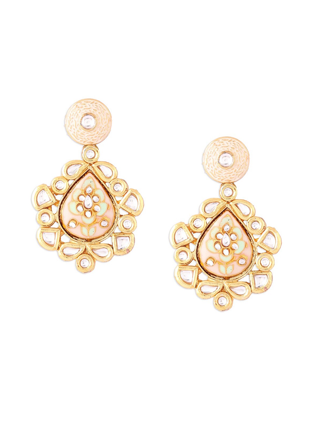 

Ahaanya Pink Contemporary Kundan Drop Earrings