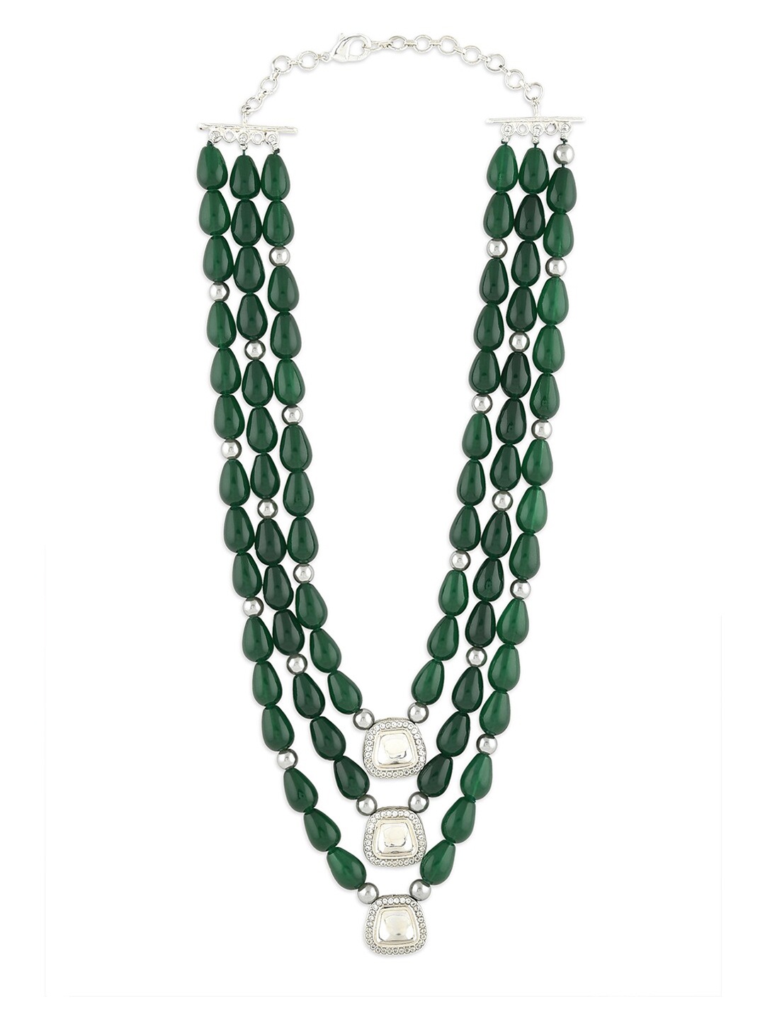 

Ahaanya Gold-Toned & Green Agate And Kundan Multi-Strand Necklace