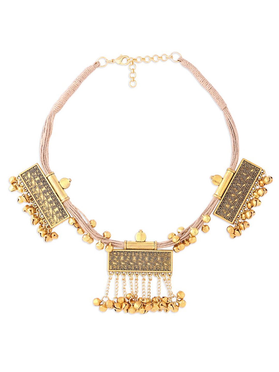 

Ahaanya Beige And Golden Satin Threaded Necklace