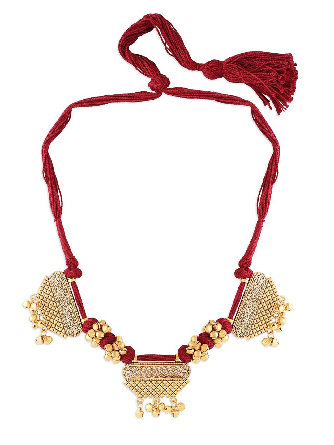 

Ahaanya Maroon & Gold-Toned Satin Threaded Necklace