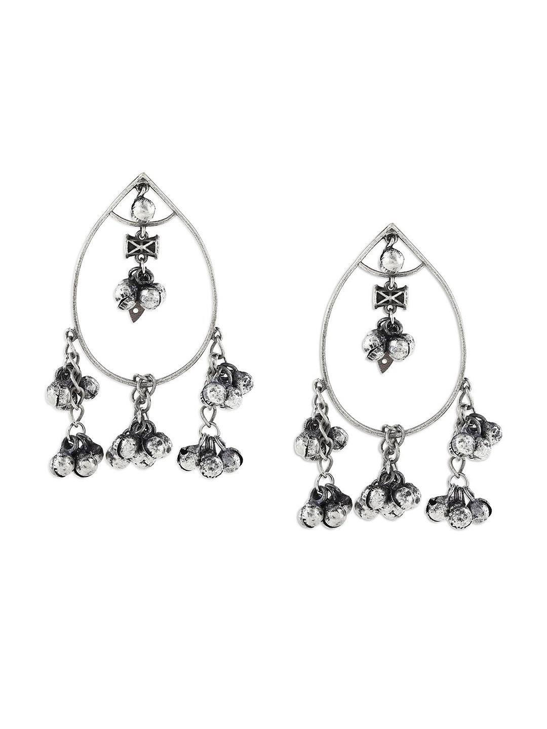 

Ahaanya Silver-Toned Contemporary Oxidised Chandelier Drop Earrings