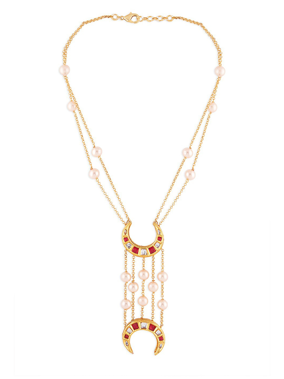 

Ahaanya Gold-Toned & White Kundan Polki Necklace With Pearls