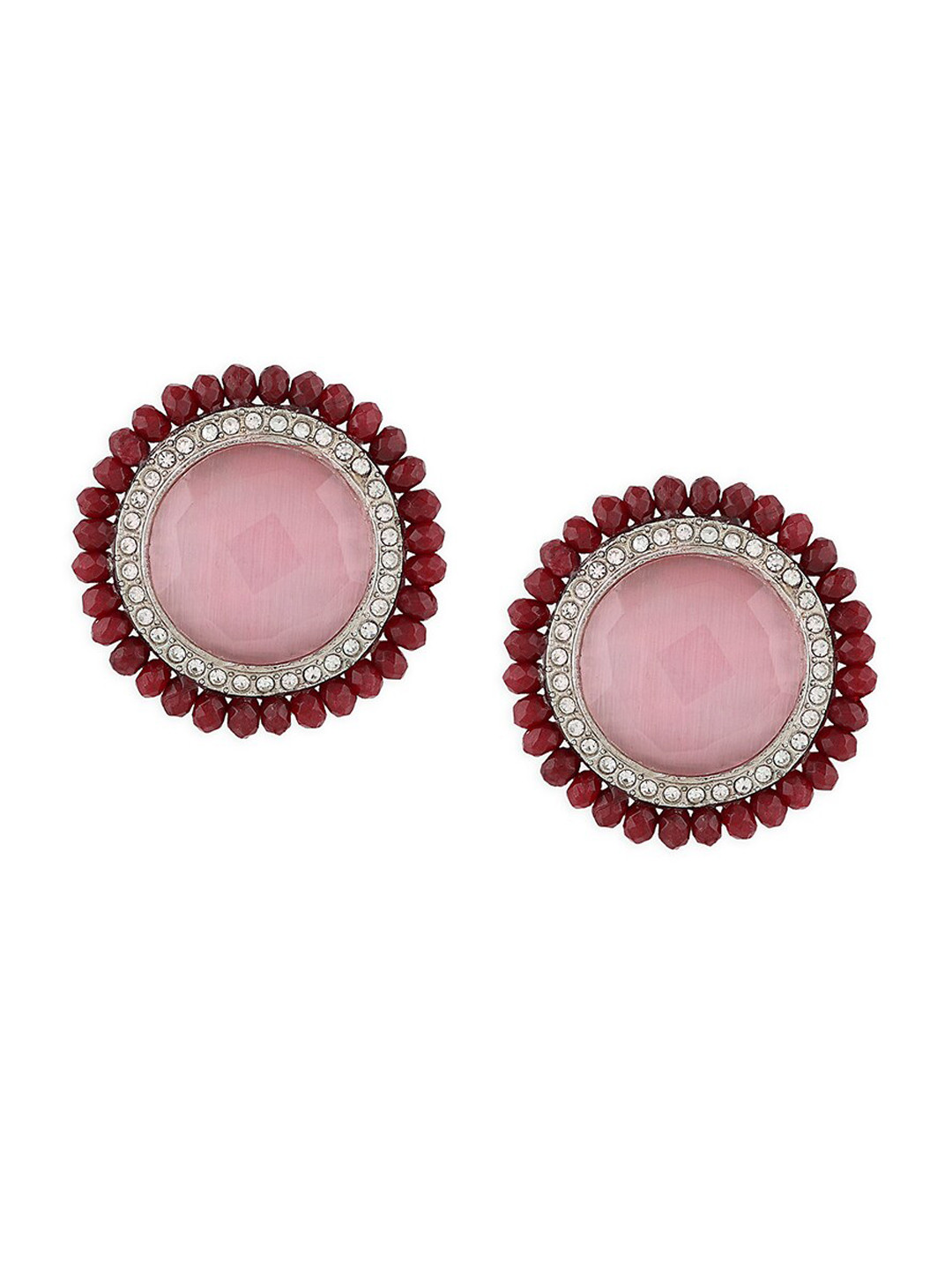 

Ahaanya Gold-Plated Pink Circular Agate Studs Earrings