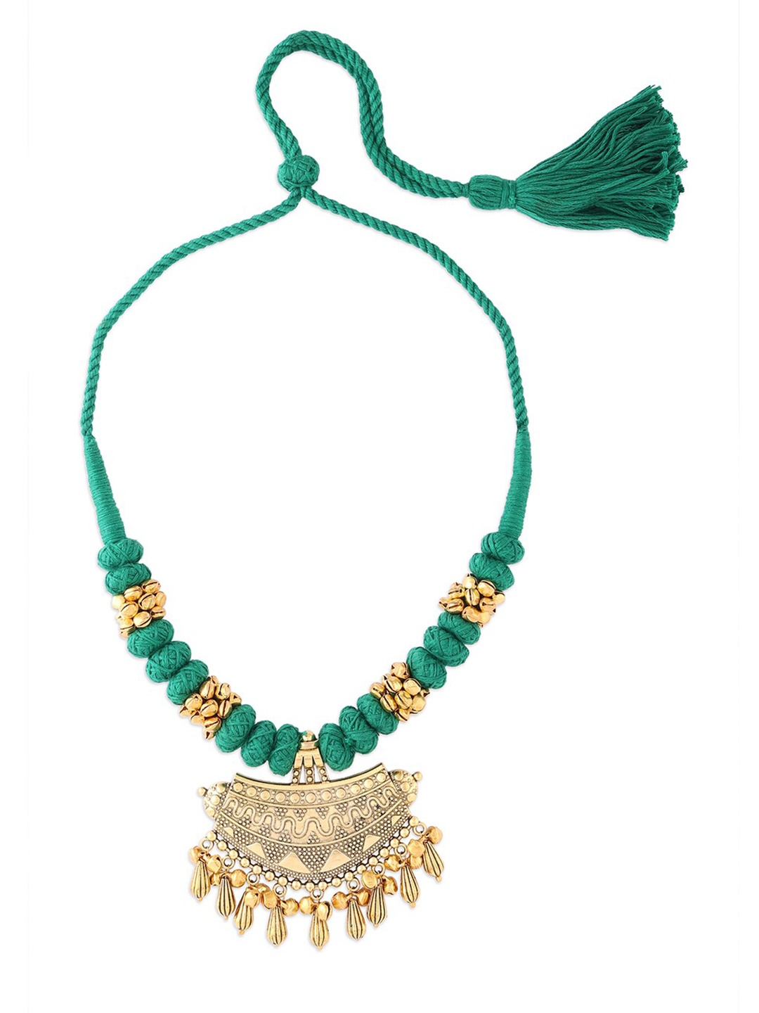 

Ahaanya Gold-Toned & Green Satin Threaded Necklace