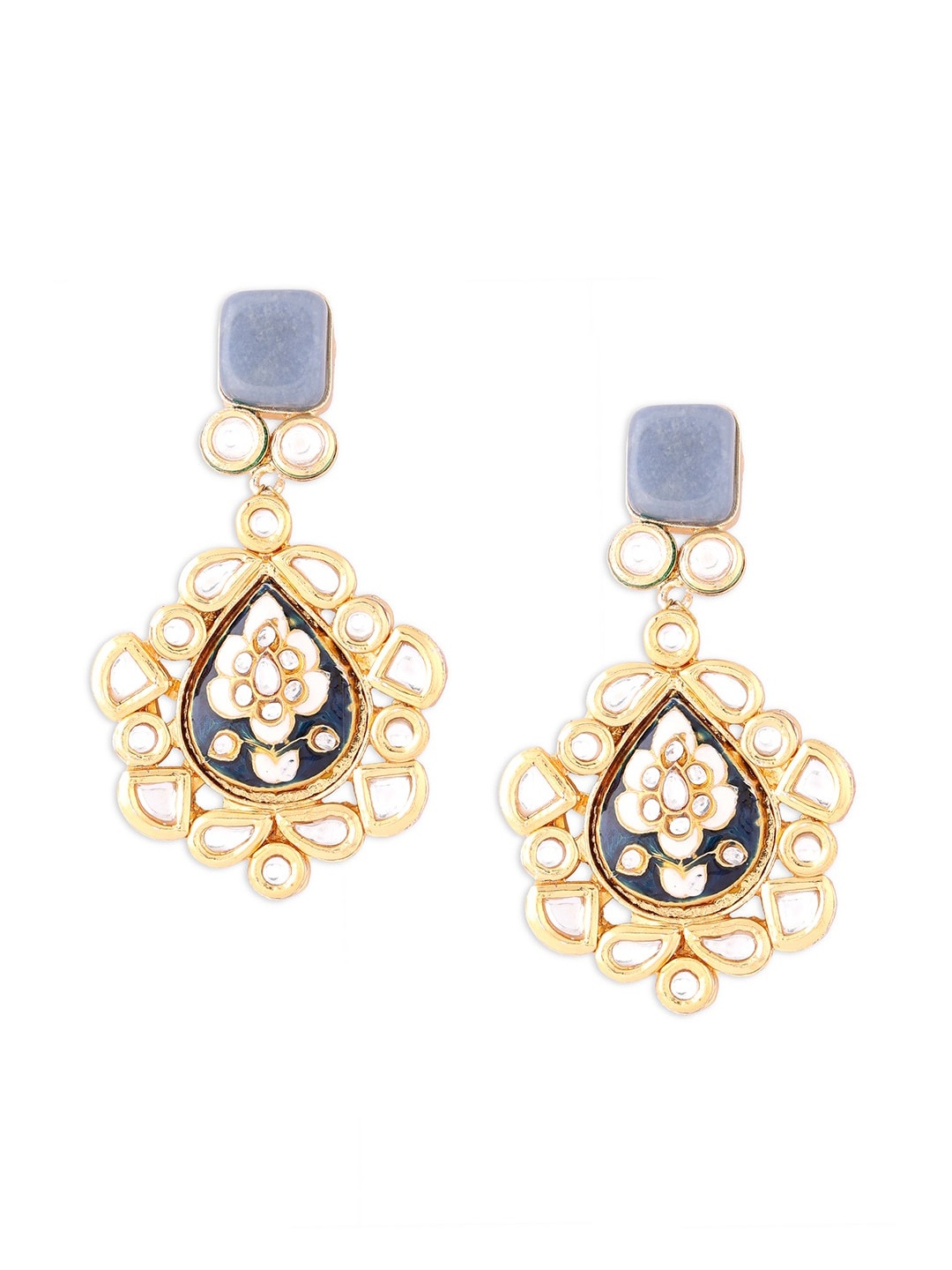 

Ahaanya Blue Contemporary Kundan Drop Earrings