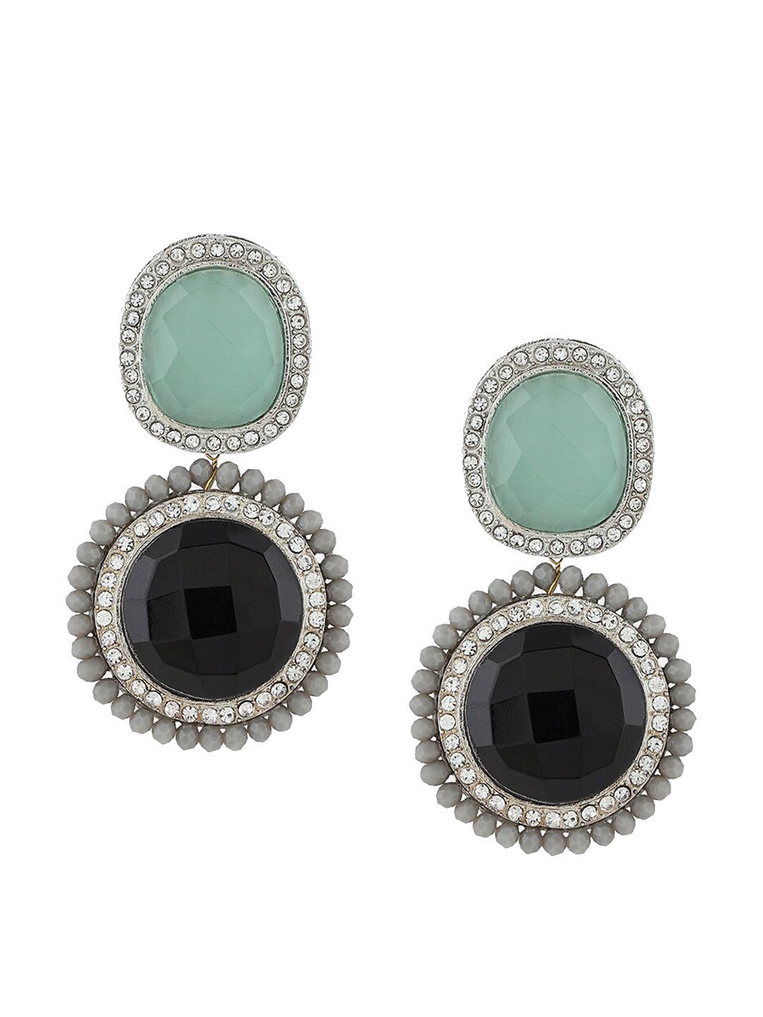 

Ahaanya Silver-Plated Green & Black Agate Drop Earrings