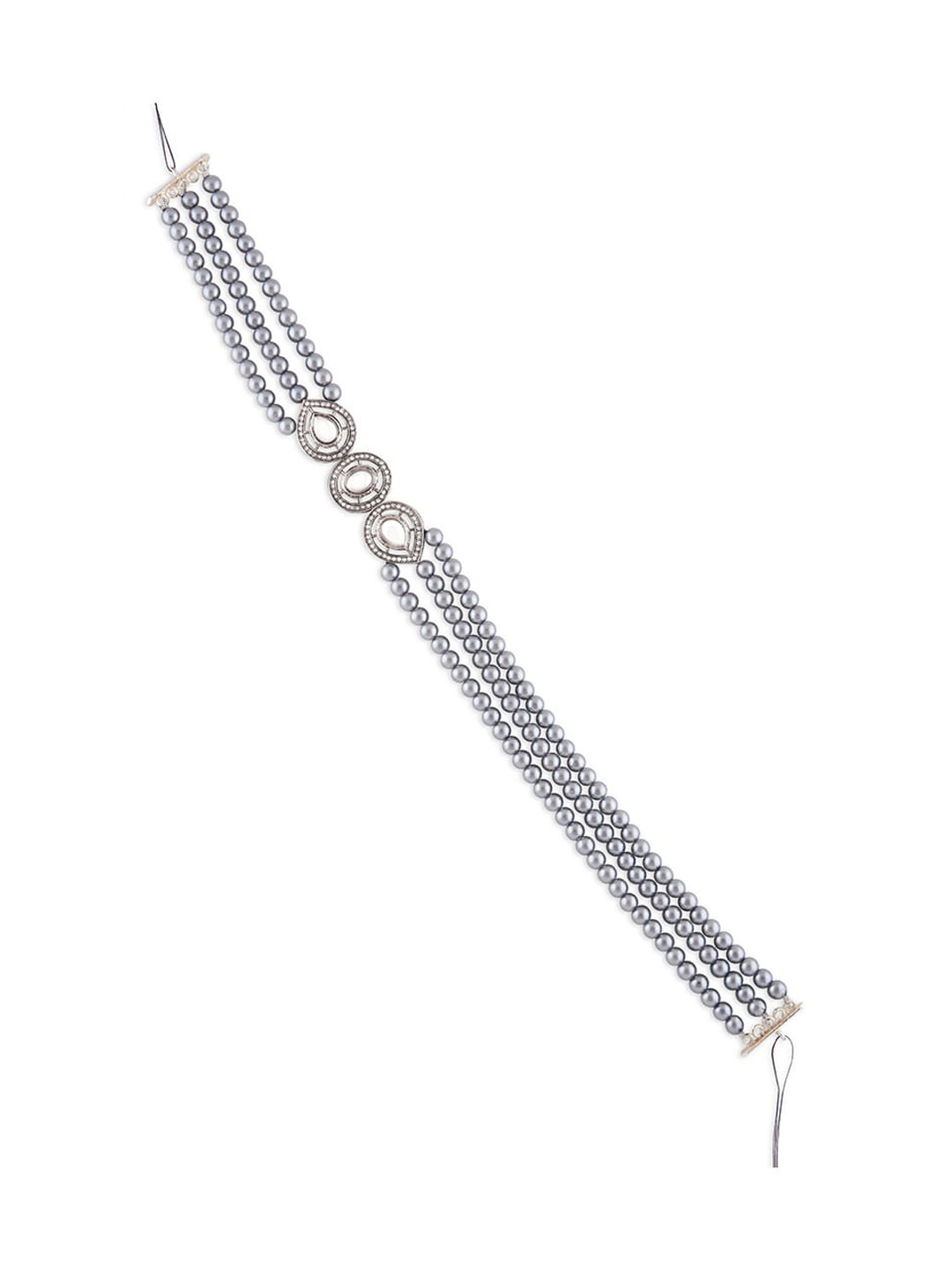 

Ahaanya Silver & White Kundan Studded & Beaded Head Jewellery