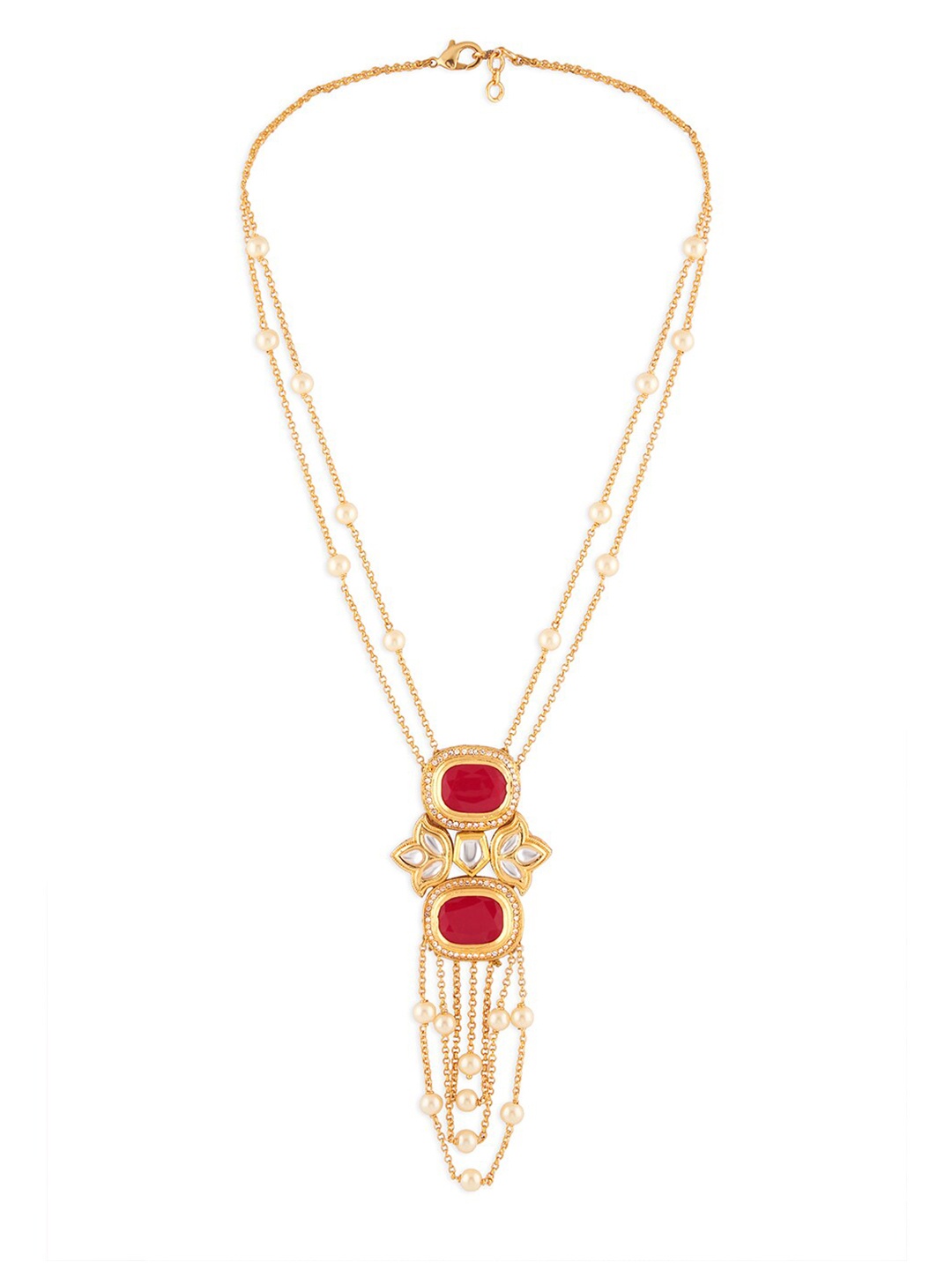 

Ahaanya Gold-Toned Kundan Polki Necklace With Red Agates