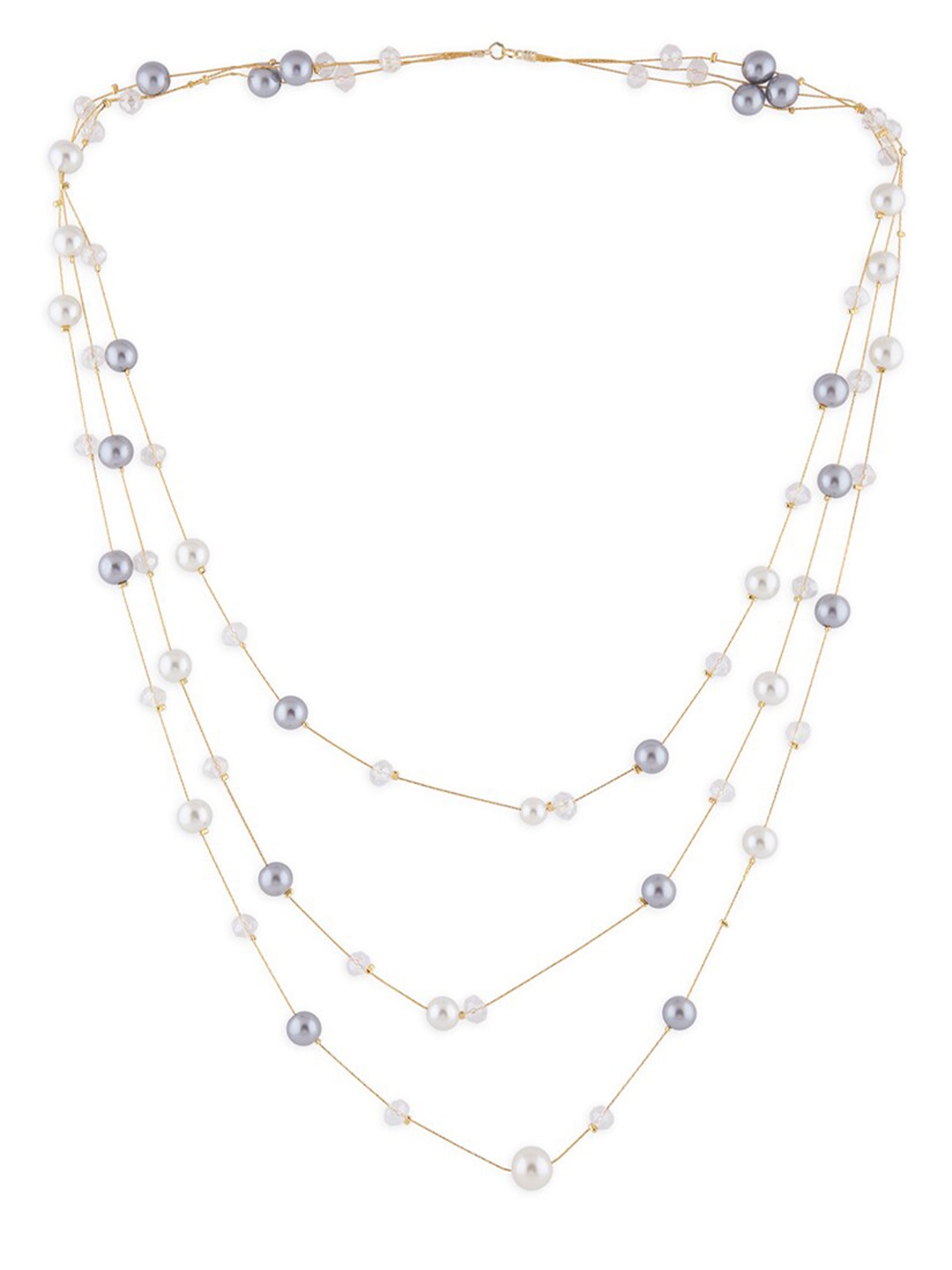 

Ahaanya Gold-Plated White Pearl Multi-Strand Chain Necklace