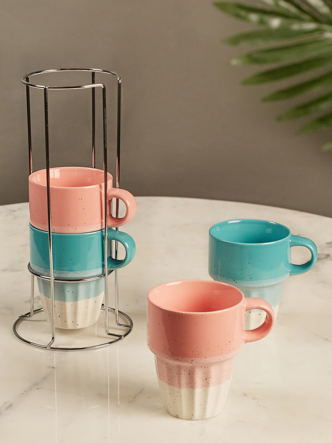 

HomeTown Blue & Pink Pack Of 4 Microwave Safe Ceramic Glossy Mugs 330 ml Each