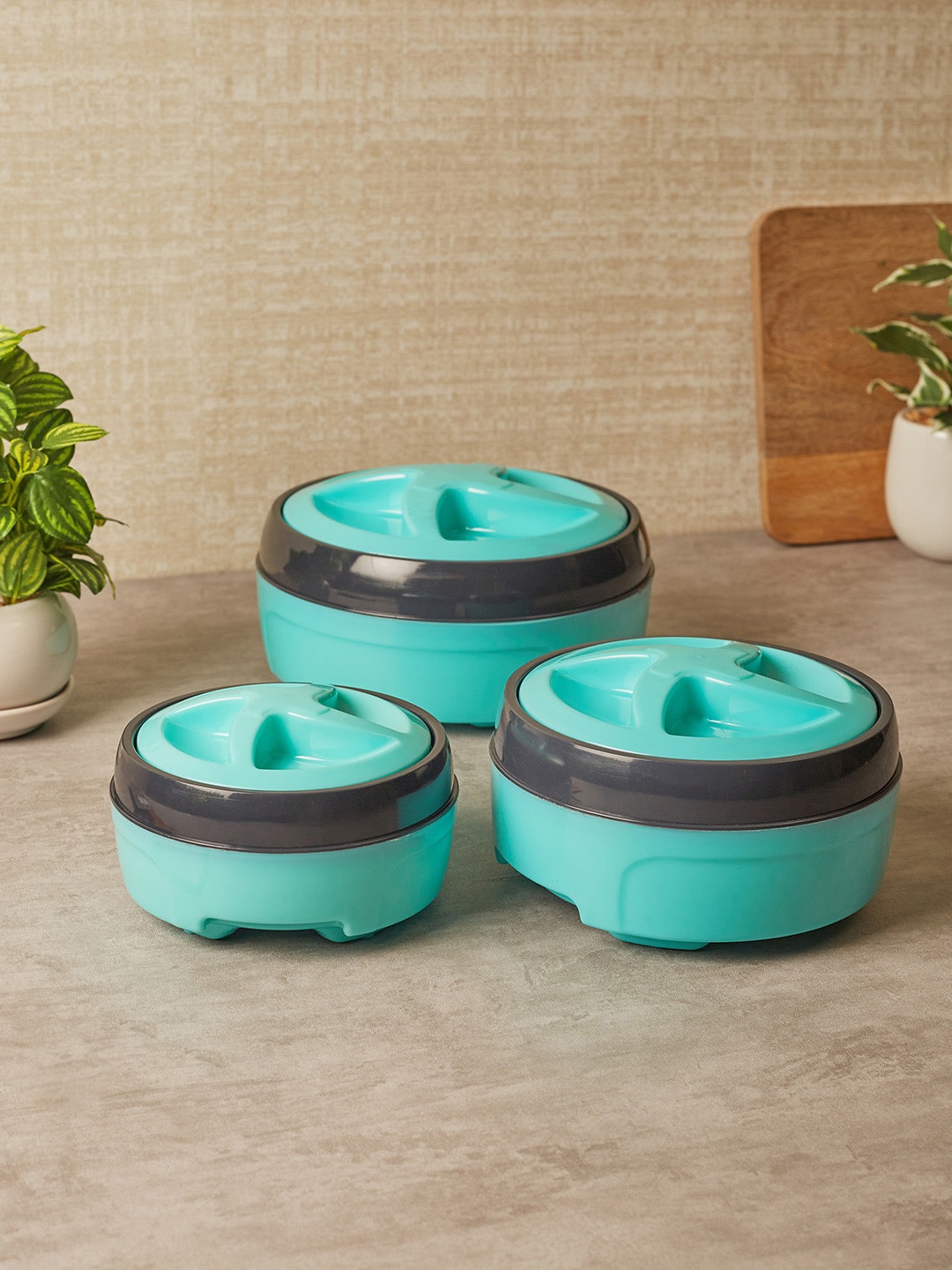 

HomeTown Fiesta Set Of 3 Teal Blue Solid Casserole Set