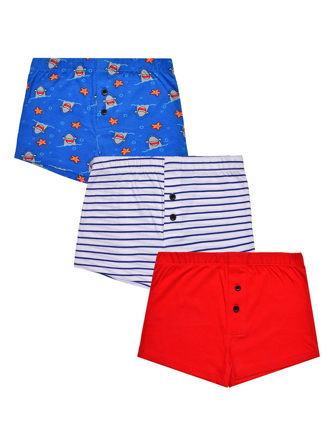 

Charm n Cherish Boys Pack Of 3 Printed Pure Cotton Boxers, Blue