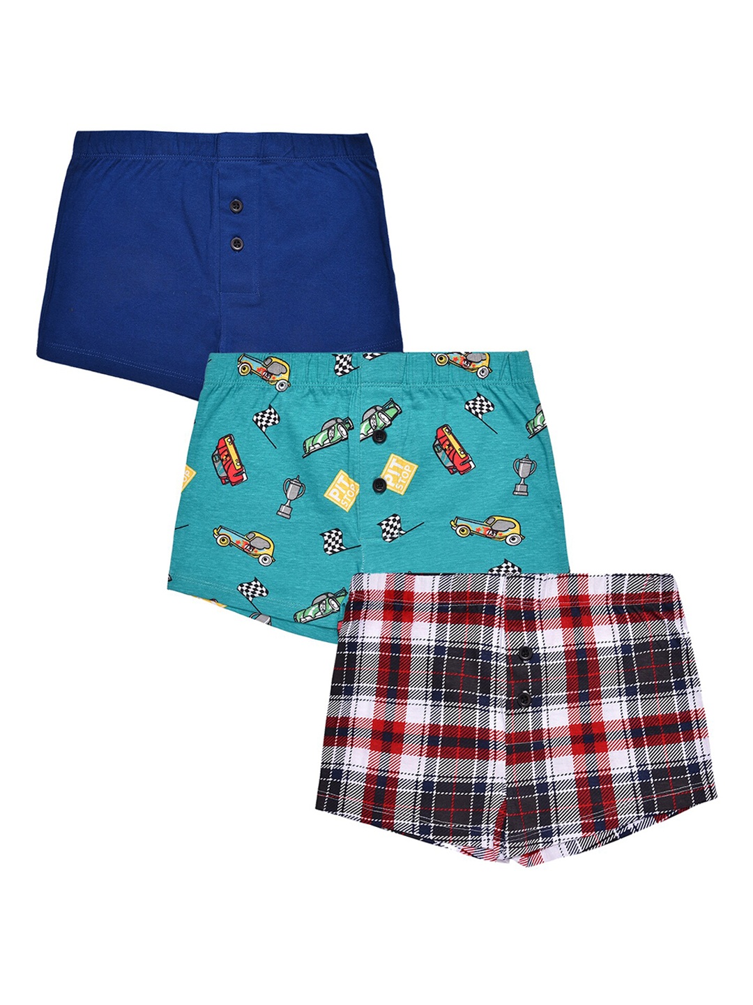 

Charm n Cherish Boys Pack Of 3 Printed Pure Cotton Boxers, Blue