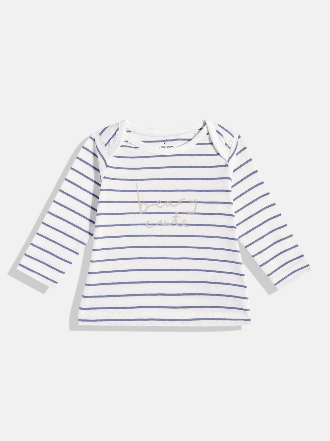 

mothercare Infant Girls Striped Envelope Neck Organic Cotton T-shirt, White