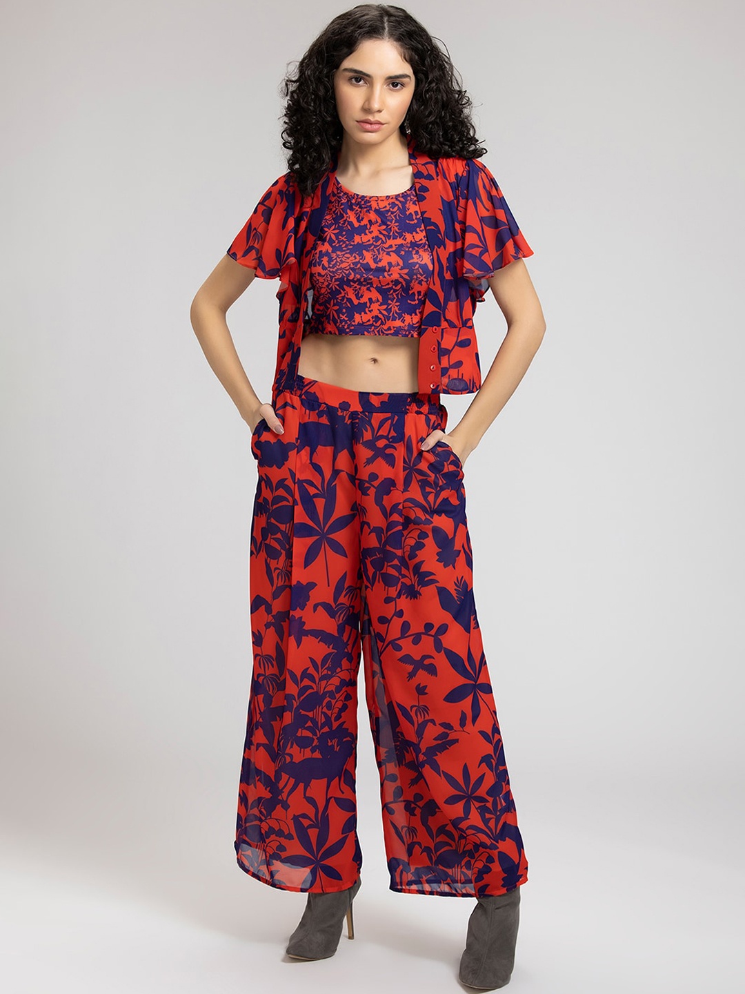 

SHAYE Women Red & Blue Printed Co-Ords