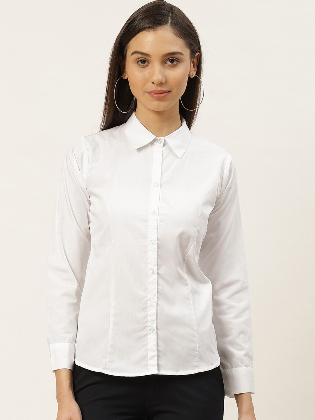 

RIVI Women White Cotton Smart Formal Shirt