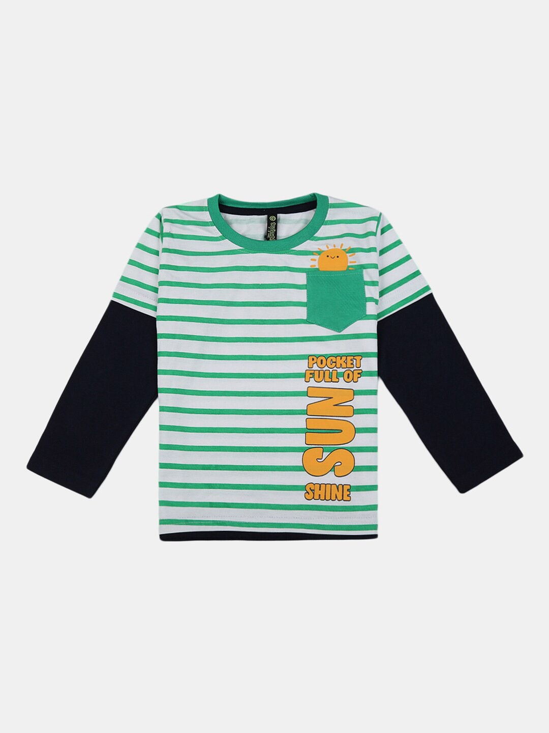 

V-Mart Kids White & Green Striped Pure Cotton T-shirt with Pyjama