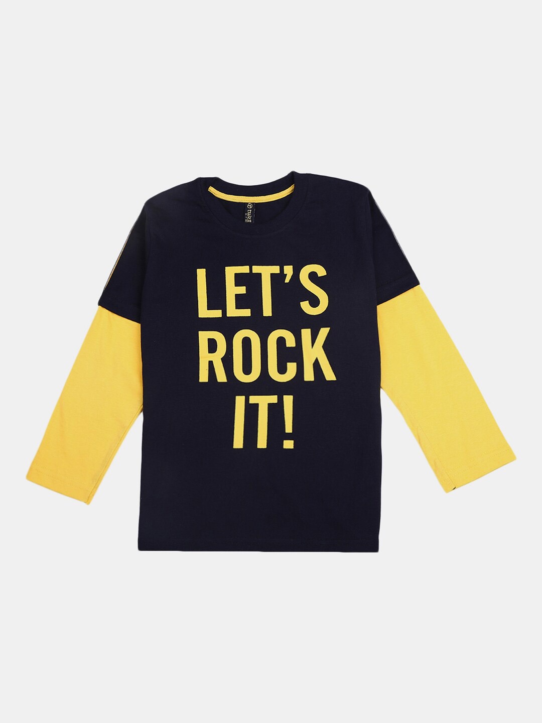 

V-Mart Kids Navy Blue & Yellow Printed Pure Cotton T-shirt with Pyjamas