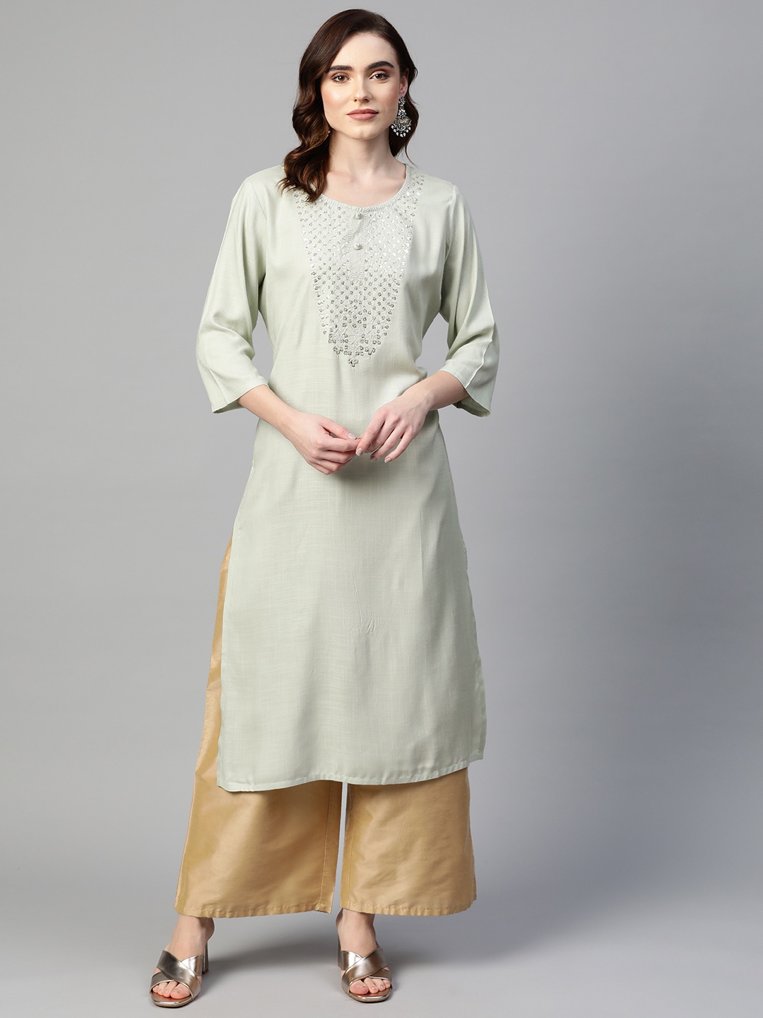 

Readiprint Women Green Ethnic Motifs Embellished Kurta