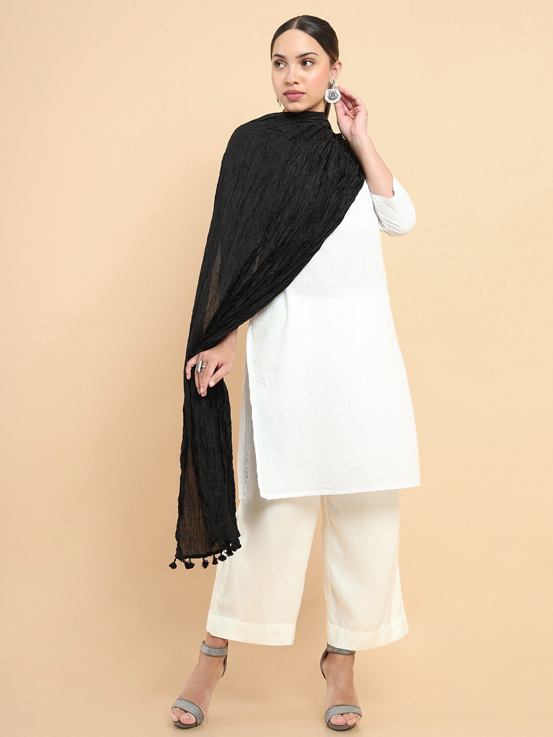 

Soch Black Art Silk Solid Tasselled Dupatta