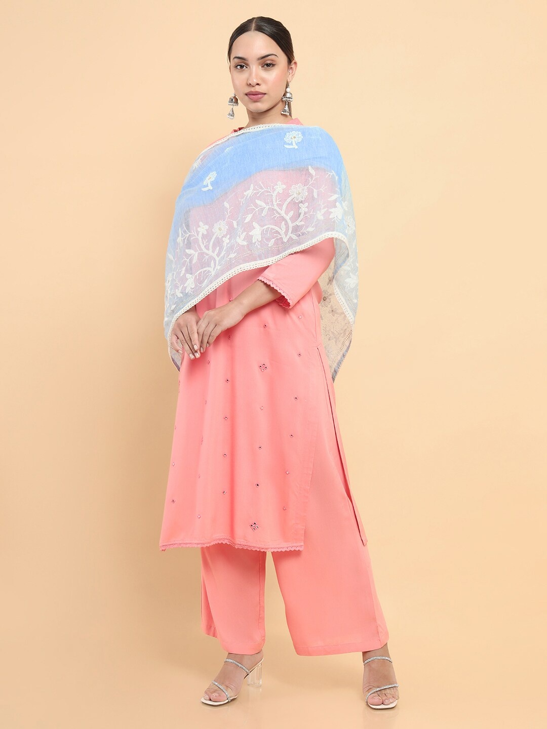 

Soch Navy Blue & Off White Floral Embroidered Dupatta