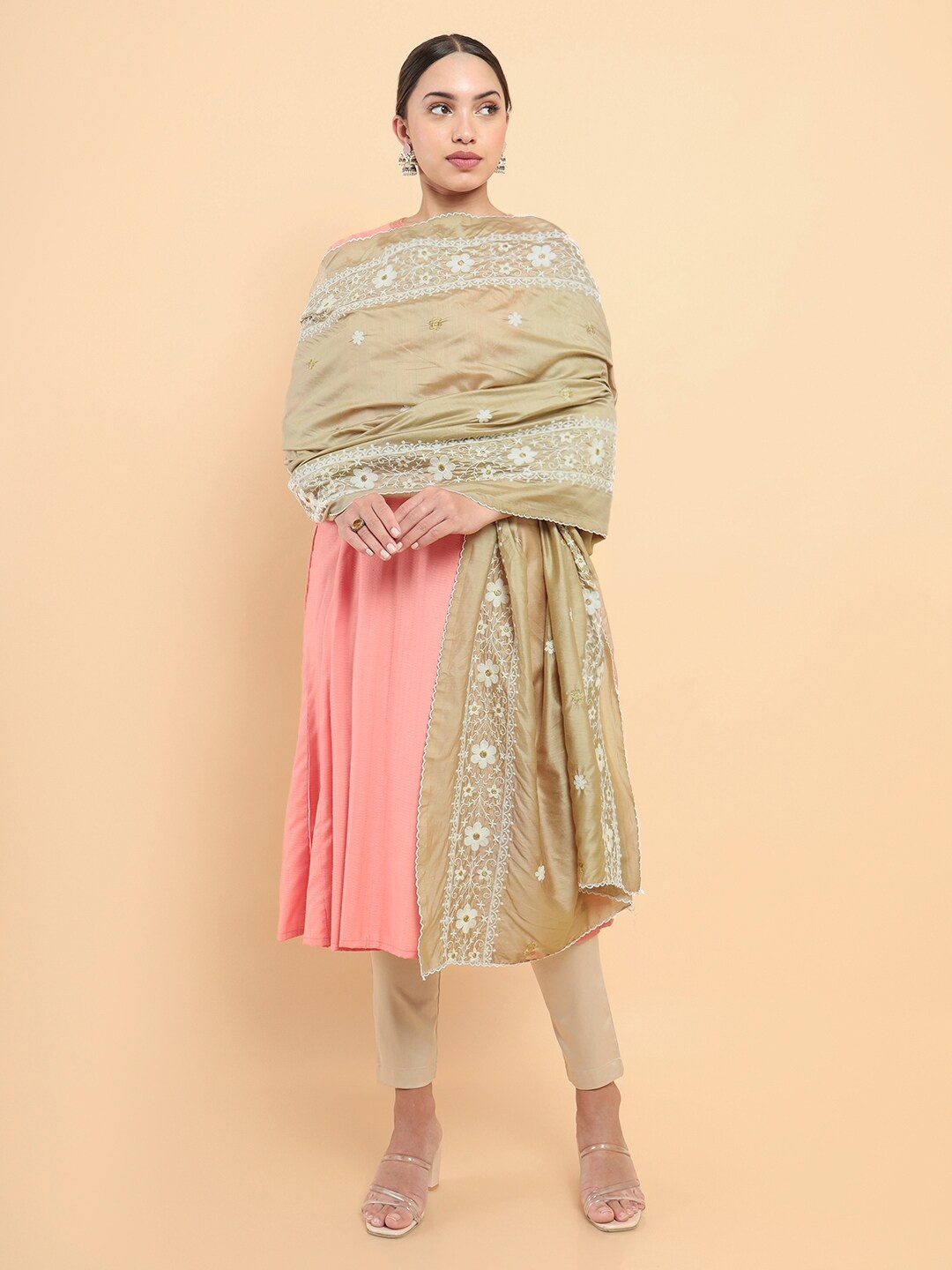

Soch Beige & White Embroidered Viscose Rayon Dupatta
