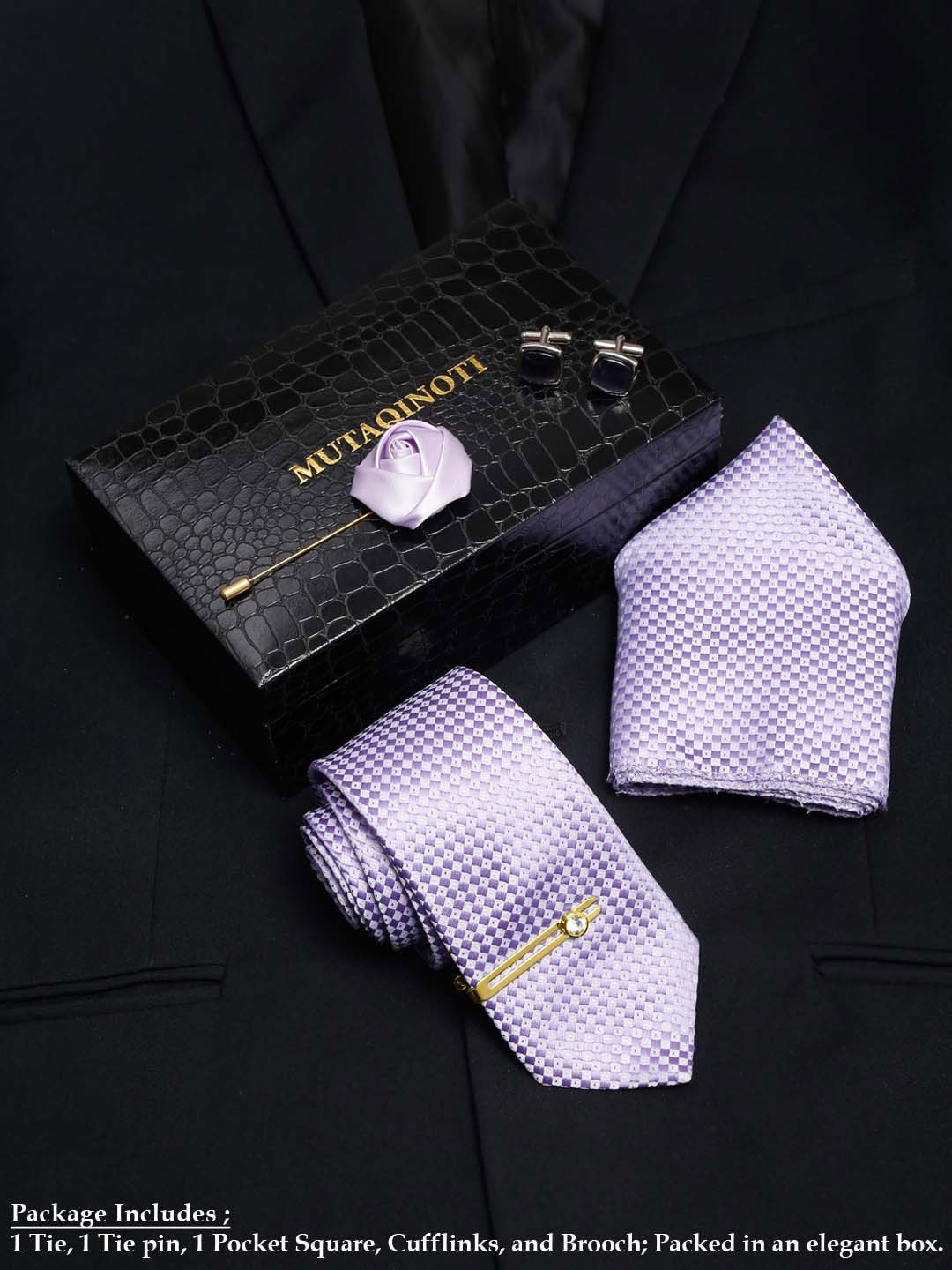 

MUTAQINOTI Men Silk Accessory Gift Set, Grey